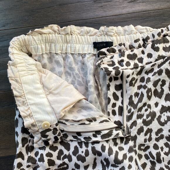 J. Crew Linen Blend Leopard Highwaisted Crop Pant Womens Size 6 Paperbag Waist - Picture 3 of 6